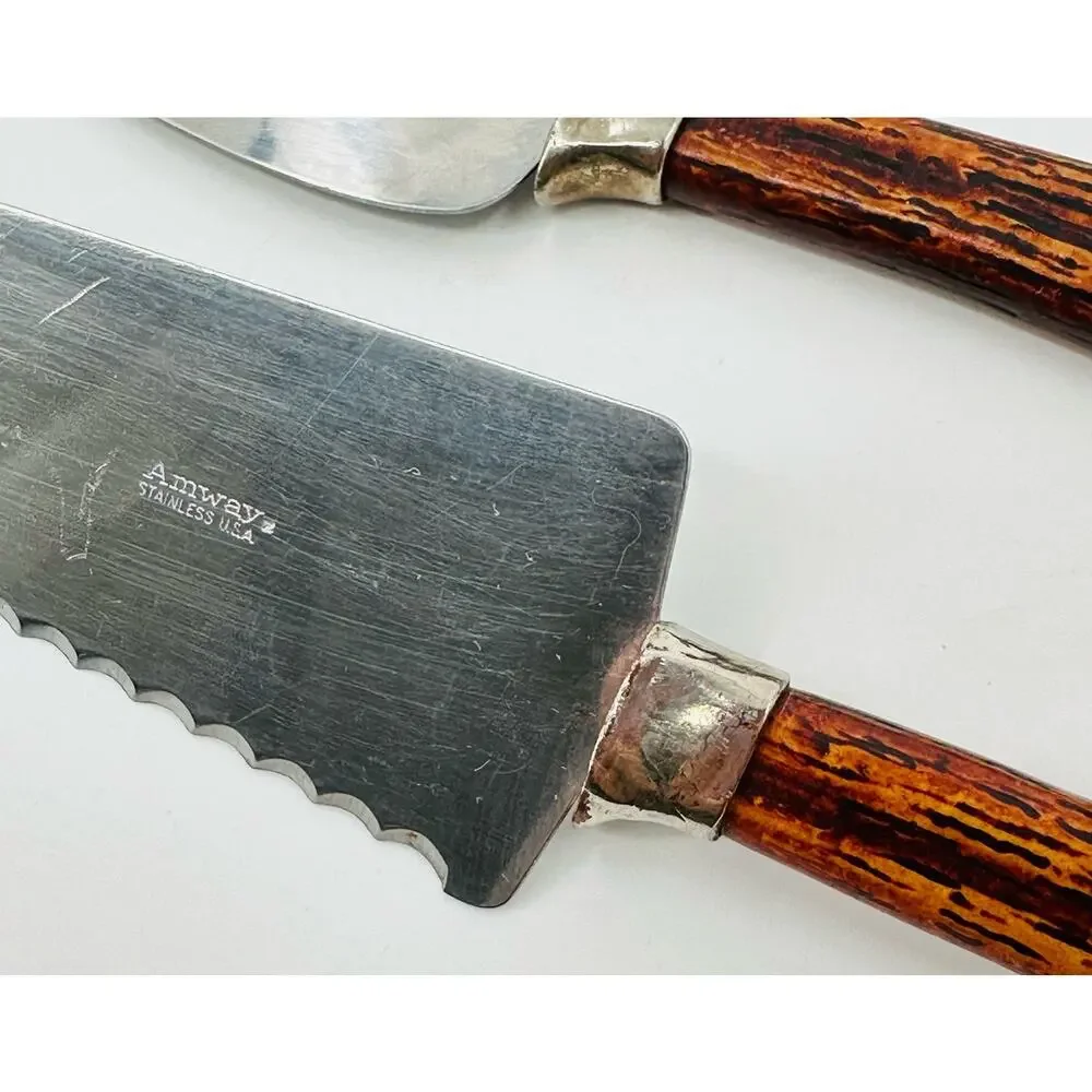 Amway Vintage Cheese Spreader Serrated Knife Cake Pie Slicer Set Stainless Steel